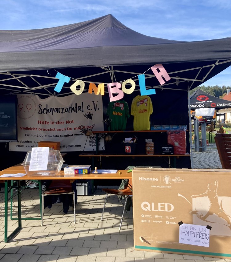 Der Stand von 9.9 mit einem Film über den Baufortschritt, der Möglichkeit Mitglied zu werden und einer Tombola mit tollen Preisen. Verkauft wurden 607 Lose. Danke an die Spenderinnen und Spender der Preise und die zahlreichen Käuferinnen und Käufer.
